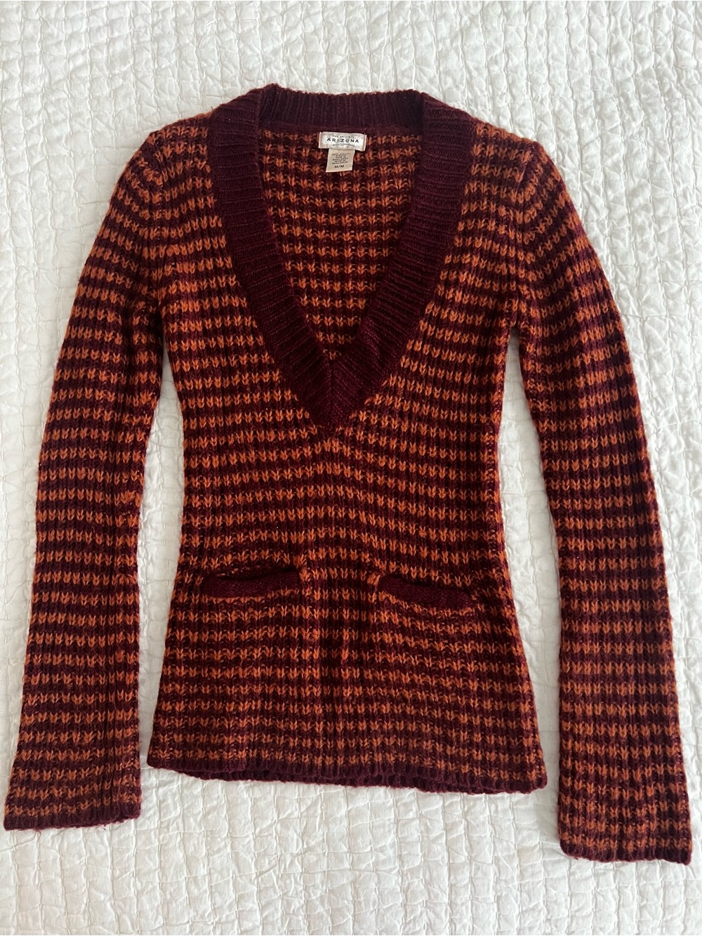 Arizona Jean Company | Burgundy & Burnt Orange | Knit V-Neck Sweater
